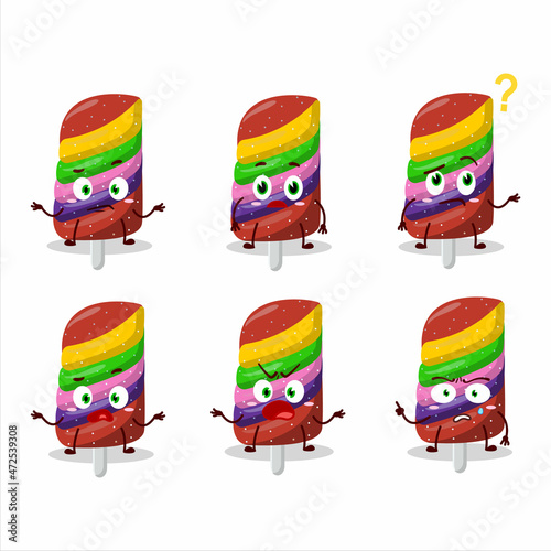Cartoon character of gummy candy rainbow with what expression