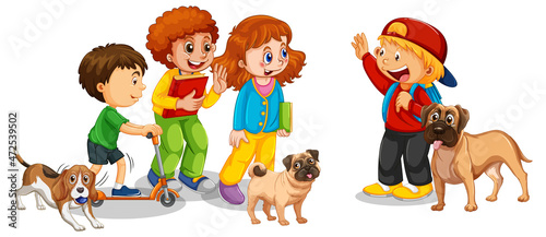 Happy kids with their dogs © GraphicsRF