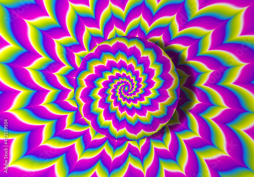 Colorful rainbow background with growing sphere. Optical expansion illusion.