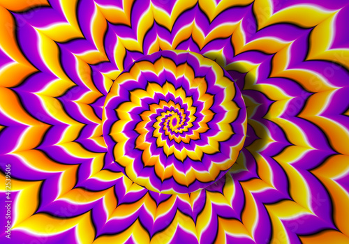 Yellow background with growing sphere. Optical expansion illusion.