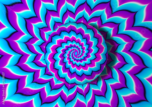 Blue background with growing sphere. Optical expansion illusion.