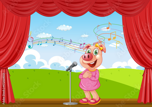 Little pig performing singing on stage