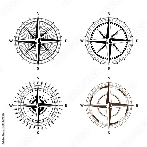 Vector compass rose with North, South, East and West indicated