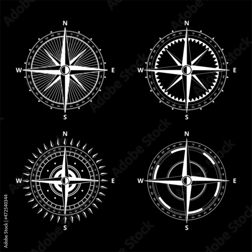 Vector compass rose with North, South, East and West indicated