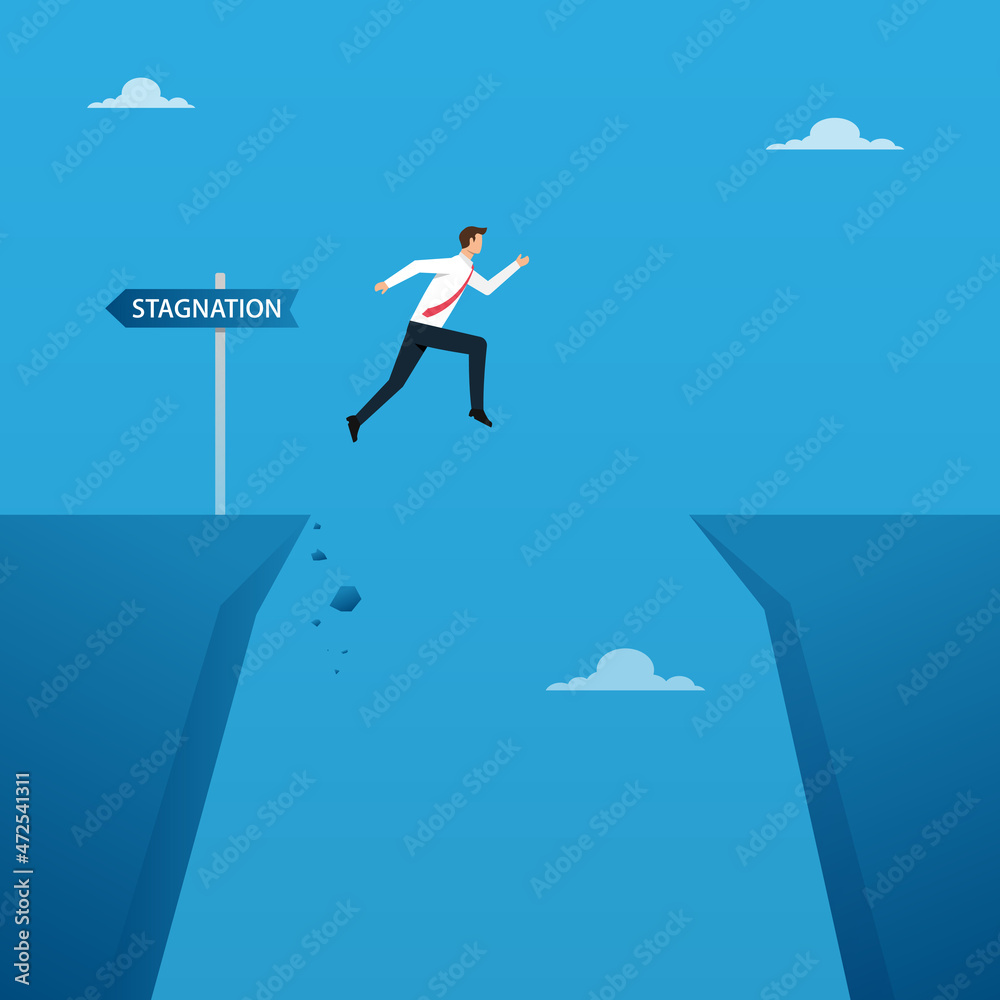 Business concept vector illustration. Businessman jump over from stagnation zone. Business concept vector illustration. Businessman jump over from stagnation zone.