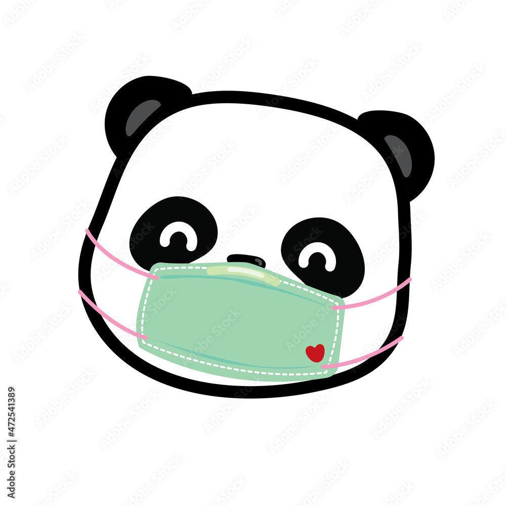 Cute cartoon head of Panda bear wearing medical a face mask, isolated on white background. Cute cartoon head of Panda bear wearing medical a face mask, isolated on white background.