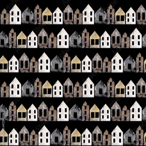 Seamless pattern of scandinavian houses