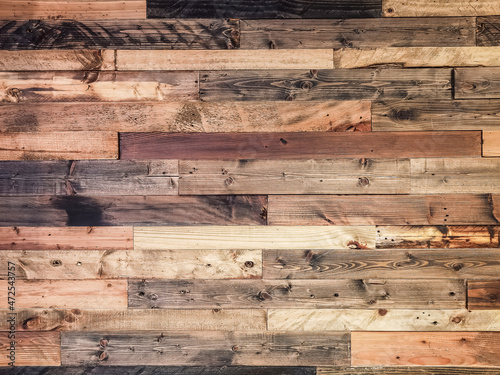 Old brown vintage wooden planks wall vintage texture abstract for background for design and decoration. Wood material backdrop for Vintage wallpaper. Reclaimed wood background.