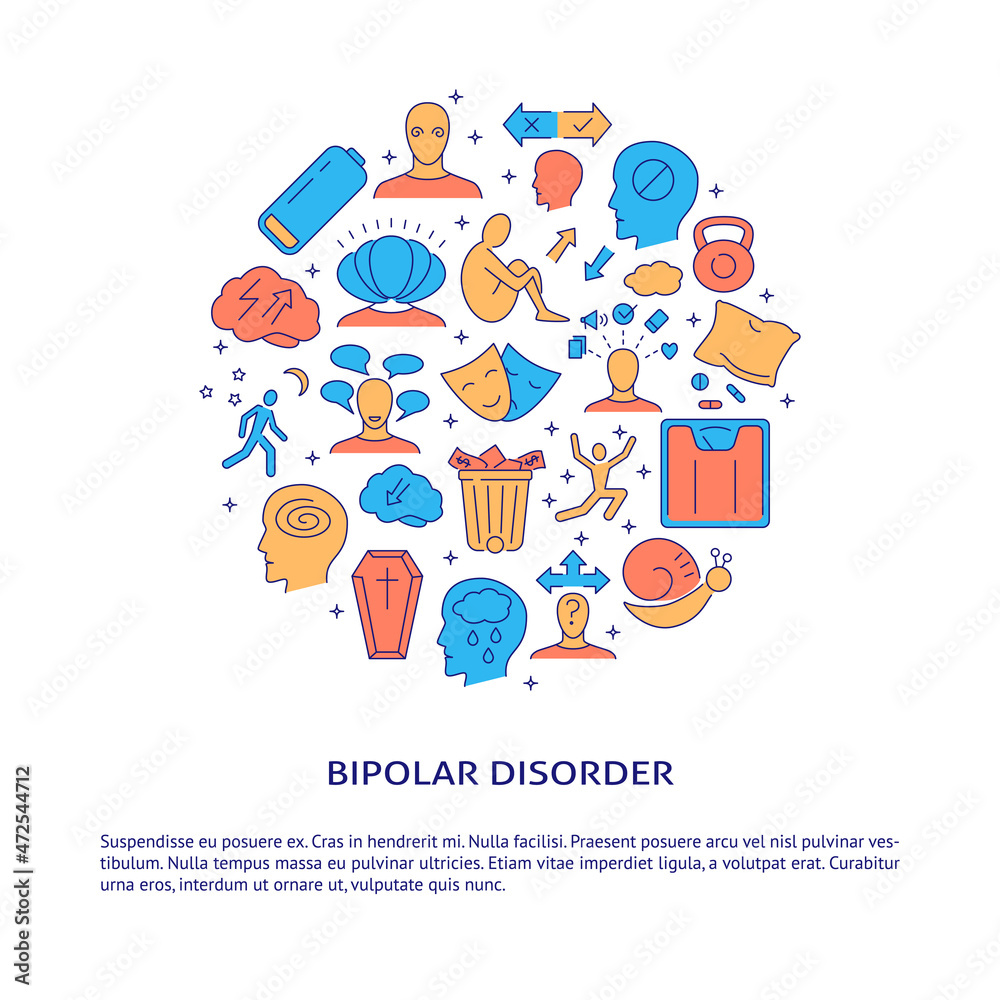 Bipolar disorder round concept banner with place for text Bipolar disorder round concept banner with place for text