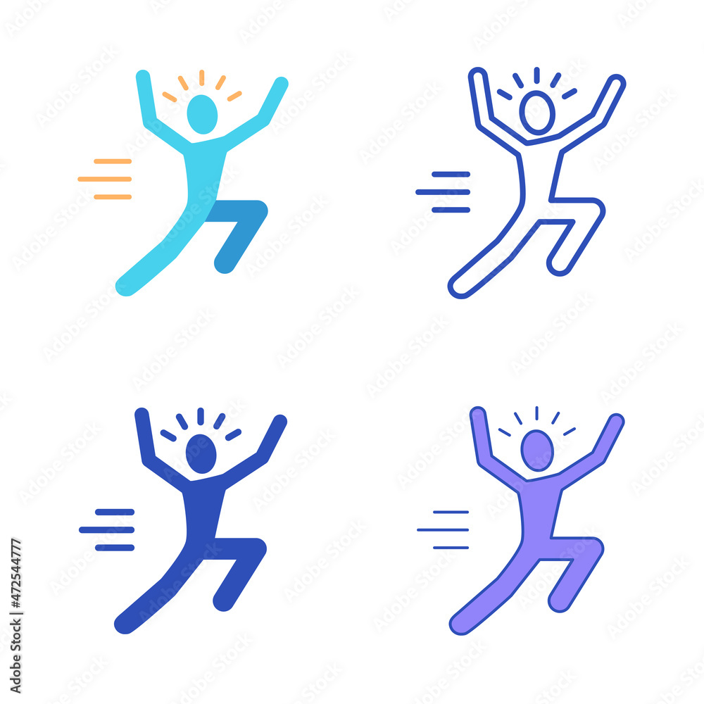 Person with ADHD icon set in flat and line style - obrazy, fototapety, plakaty 