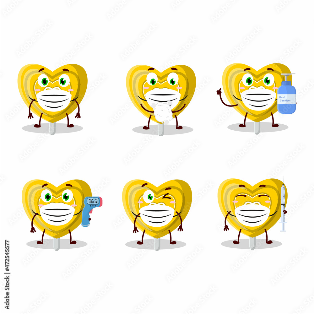 A picture of yellow love candy cartoon design style keep staying healthy during a pandemic