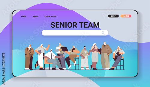senior businesspeople team discussing during meeting mix race business people in formal wear working together old age