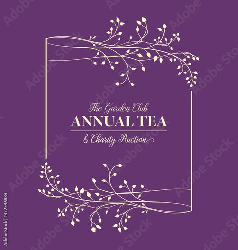 Product label design, wedding invite background, ivy vines and leaves in floral border frame, party event poster or sign, vector pattern