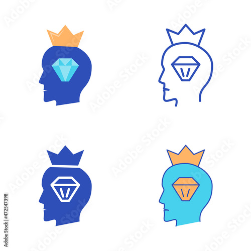 Narcissistic personality disorder icon set in flat and line style