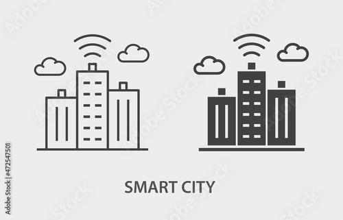 Smart city icon on white background. Vector illustration.