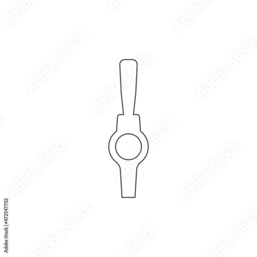 Beer tap with handle. Element of beer pump. Front view. Vector line icon and illustration on white background. Outline drawing.