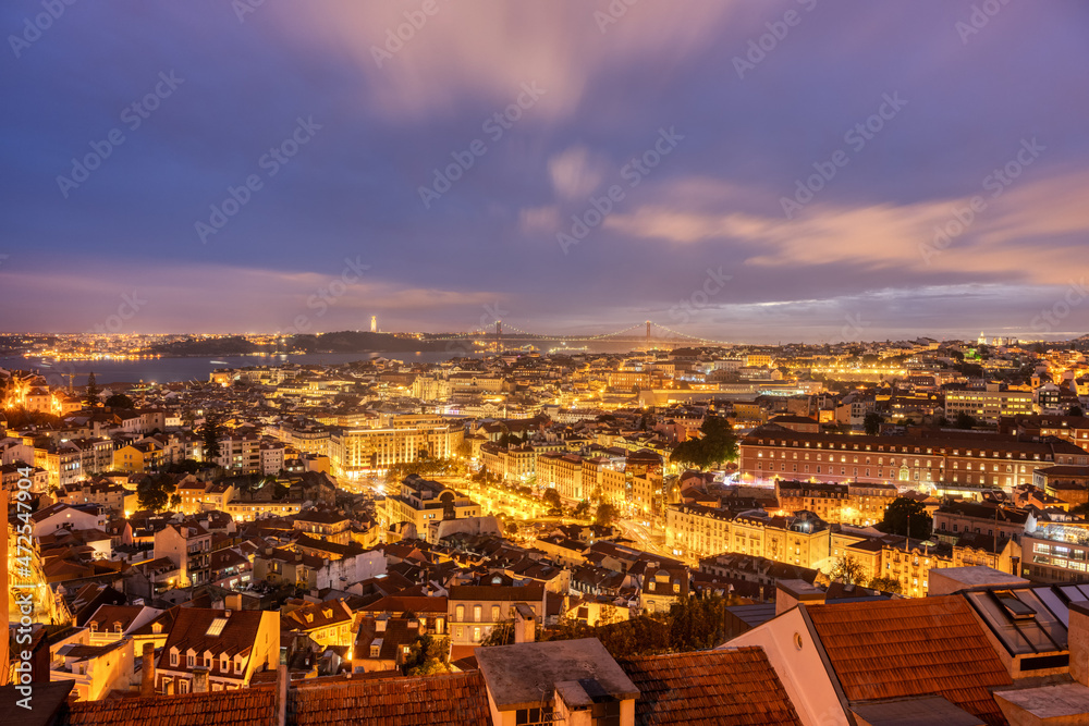Fototapeta premium View over downtown Lisbon in Portugal at night