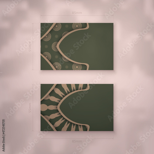 Slika na platnu A presentable business card in green with a luxurious brown pattern for your brand
