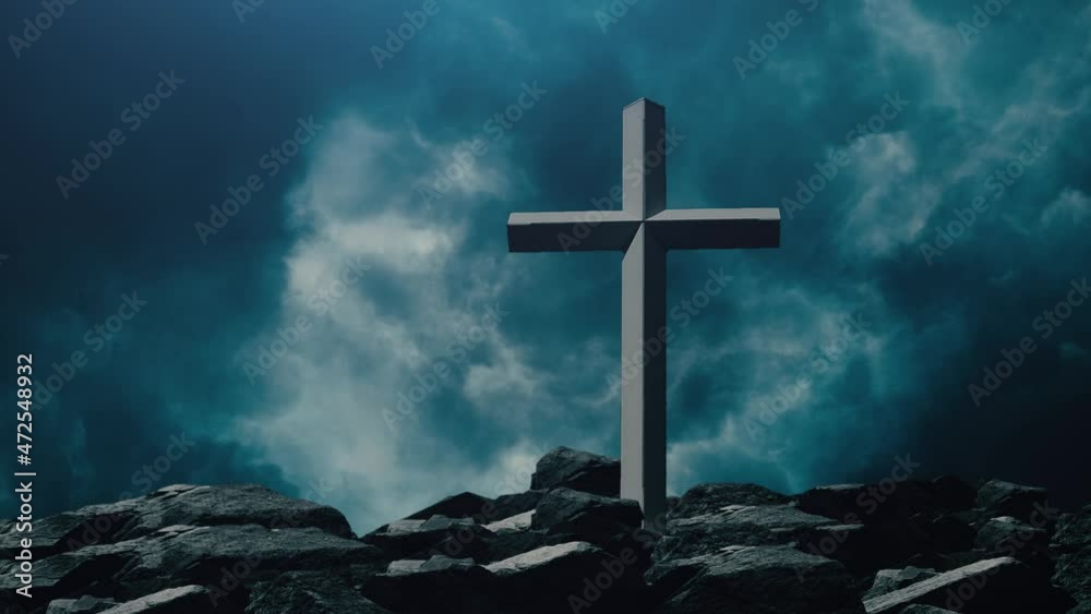 cinematic shot of the crucifix against dark clouds and lightning. cinematic shot of the crucifix against dark clouds and lightning.