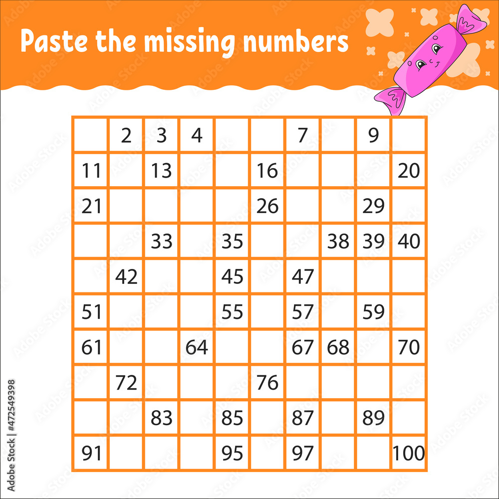 Paste The Missing Numbers From 1 To 100 Handwriting Practice Learning 