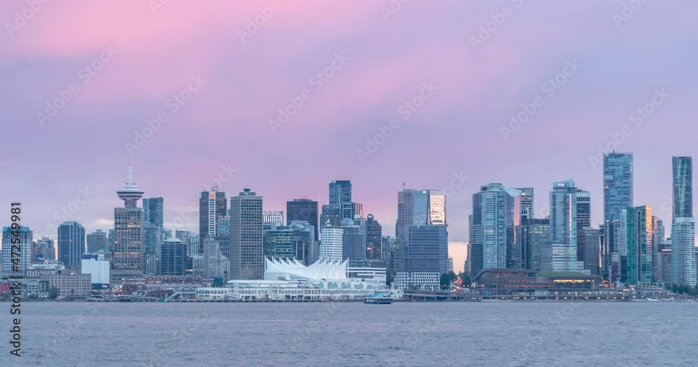 Timelapse video of Vancouver's cityscape skyline during sunset Timelapse video of Vancouver's cityscape skyline during sunset
