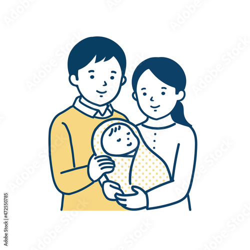 赤ちゃんを見つめる夫婦