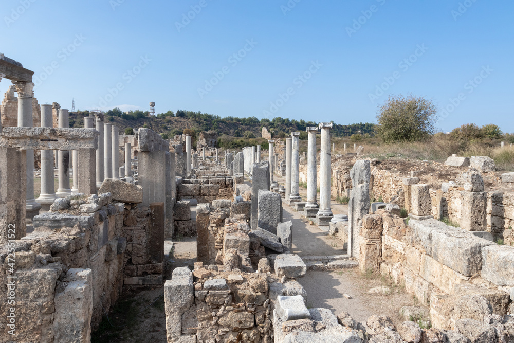 The ancient city of the Roman Empire of Perge in Turkey The ancient city of the Roman Empire of Perge in Turkey