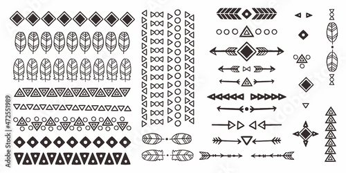 Set of hand drawn geometric african tribal symbols on white background