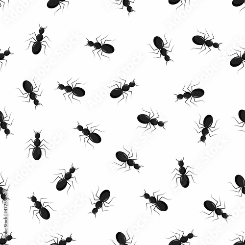 Ant seamless pattern. Black and white vector seamless pattern with ants. Animal background © OlgaKlyushina
