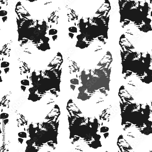 black cat faces on white  seamless pattern