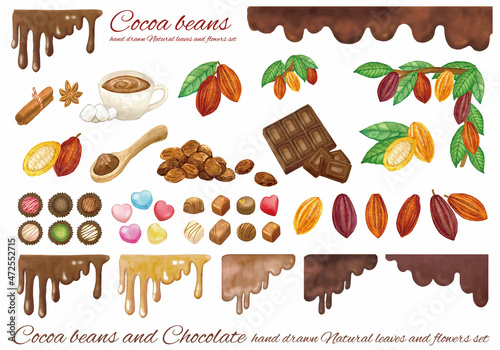 水彩で描いたチョコレートとカカオのイラストセット photo