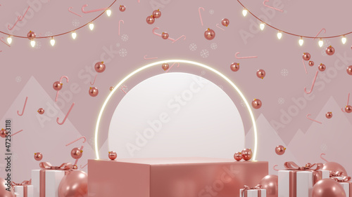 Merry christmas holiday theme empty space podium realistic 3d rendering image for product presentation display © Faustudio