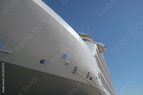 Luxury cruise ship cruise ship liner yacht Silver Shadow Whisper in port of downtown Cadiz, Spain at pier terminal in city center for tour excursions exclusive location photo