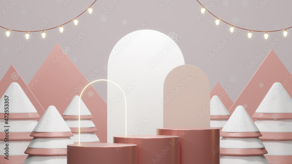 Merry christmas holiday theme empty space podium realistic 3d rendering image for product presentation display