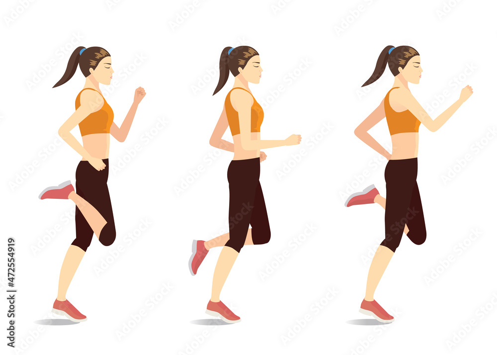 Women doing Butt Kicks Exercise in 3 steps for guide. Illustration about Exercise diagram. Women doing Butt Kicks Exercise in 3 steps for guide. Illustration about Exercise diagram.