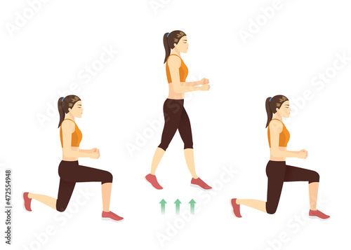 Sport women doing exercise with Scissor Jumps pose for cardiovascular health. Cartoon for Workout diagram about exercise posture to burn fat.