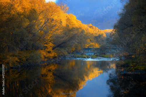 Fototapeta Naklejka Na Ścianę i Meble -  Rzeka Wisła w Ustroniu jesienią