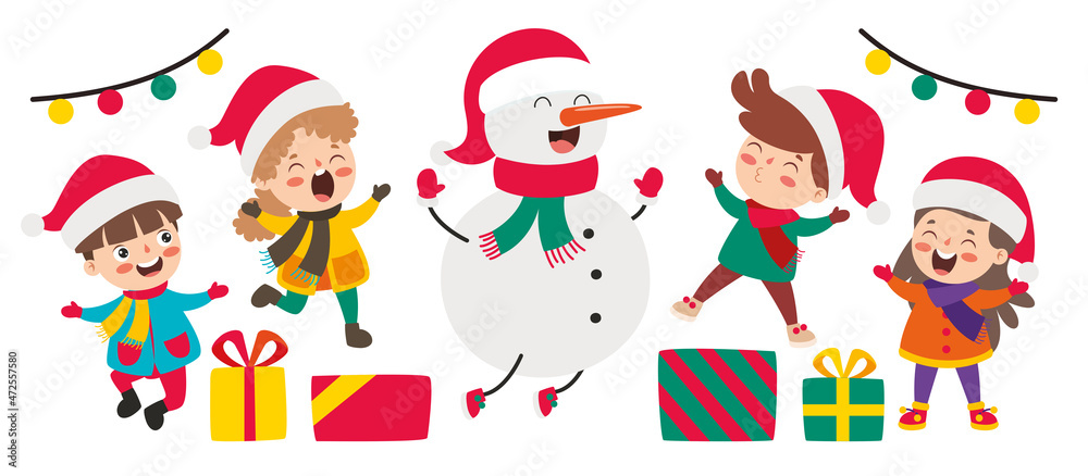 Children Celebrating New Year And Christmas Children Celebrating New Year And Christmas