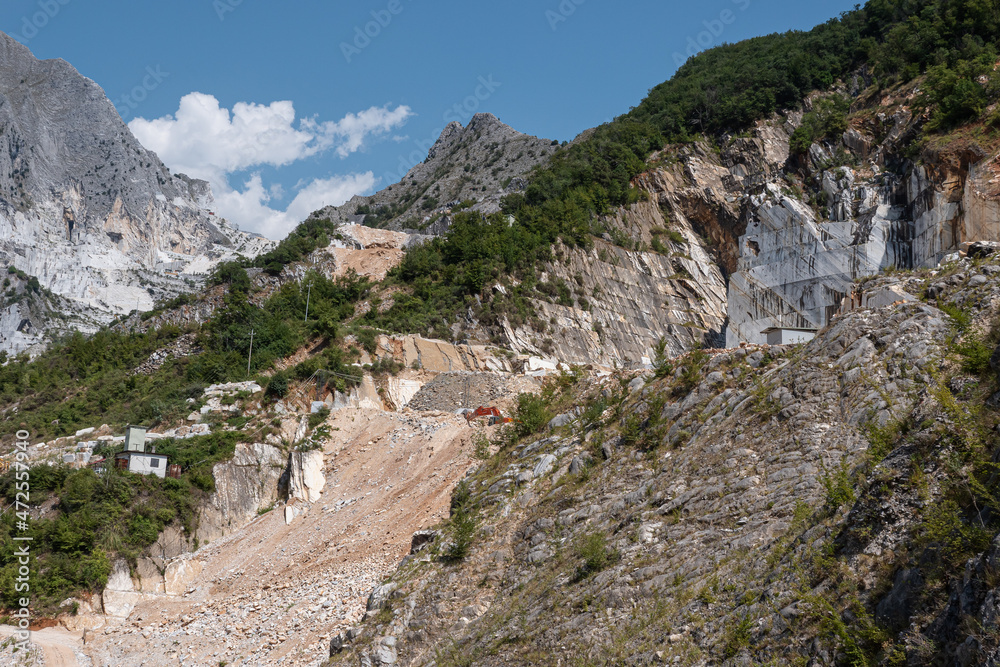 View of the Carrara Marble Quarries with Excavation Equipment ready for Work