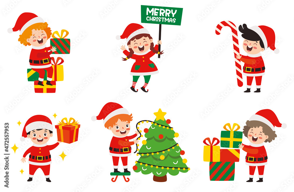 Children Celebrating New Year And Christmas Children Celebrating New Year And Christmas