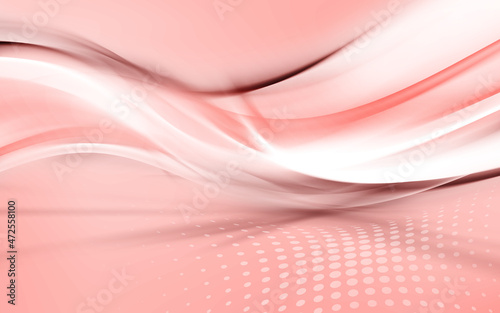 Pink background with white waves and halftone dots design. Empty studio display product texture.
