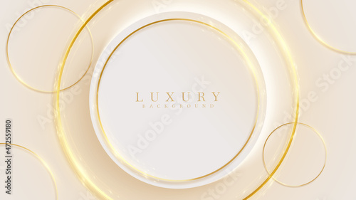Elegant cream shade background with golden circle line elements. Glitter light effects. 3d modern concept. vector illustration for design.