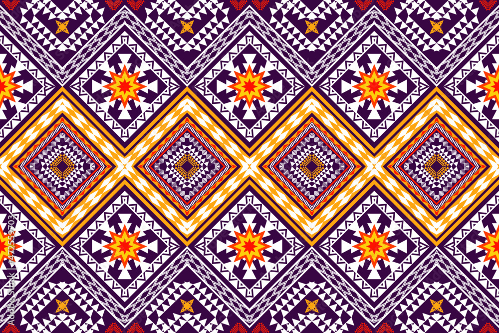Beautiful geometric ethnic art pattern traditional. Design for carpet,wallpaper,clothing,wrapping,batik,fabric,Vector illustration. Figure tribal embroidery style.