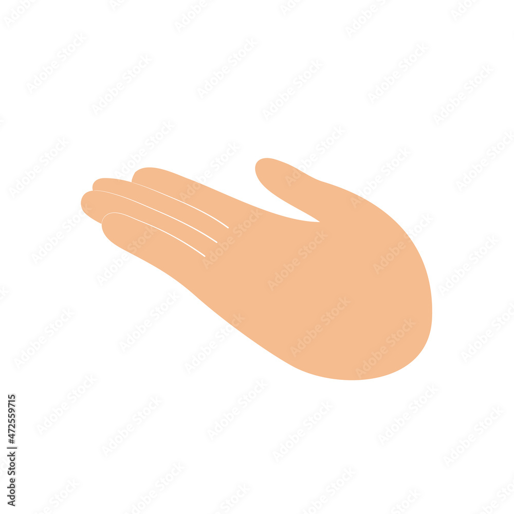 Open palm hand gesture. Inviter offering gesture. Assistance help and support concept. Vector flat illustration Open palm hand gesture. Inviter offering gesture. Assistance help and support concept. Vector flat illustration