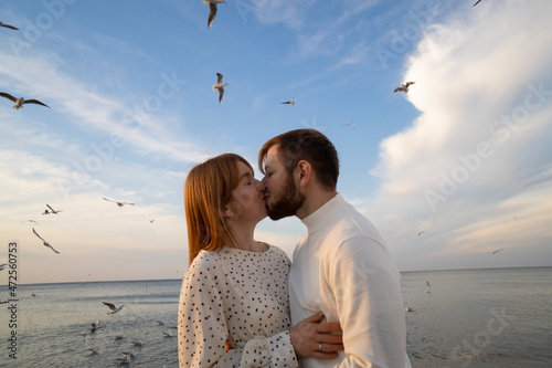 Kaliningrad, Russia. Young couple in love on the seaside