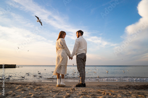 Kaliningrad, Russia. Young couple in love on the seaside