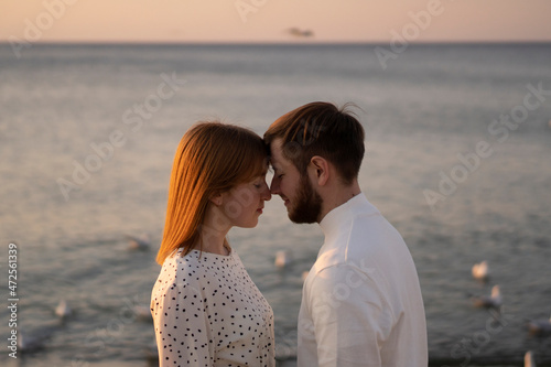 Kaliningrad, Russia. Young couple in love on the seaside