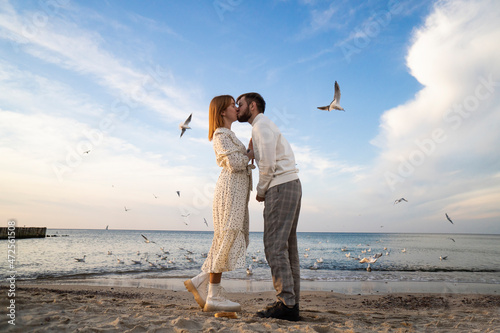 Kaliningrad, Russia. Young couple in love on the seaside