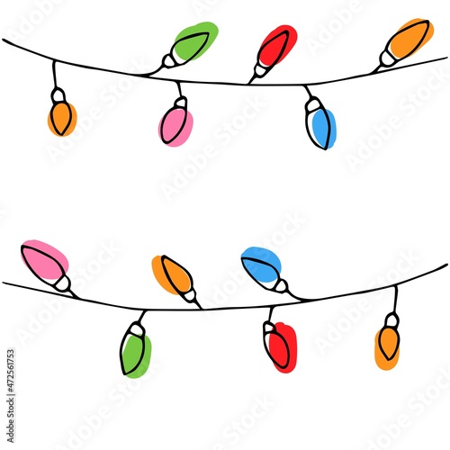 Doodle Christmas design elements. Cute hand drawn colorful garland. Merry Christmas and New Year symbol Vector