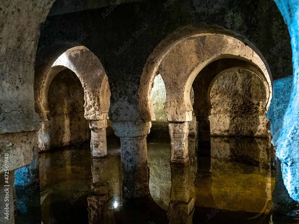 Moorish cistern Aljibe in Caceres. Former mosque under the Muslim rule in Spain.